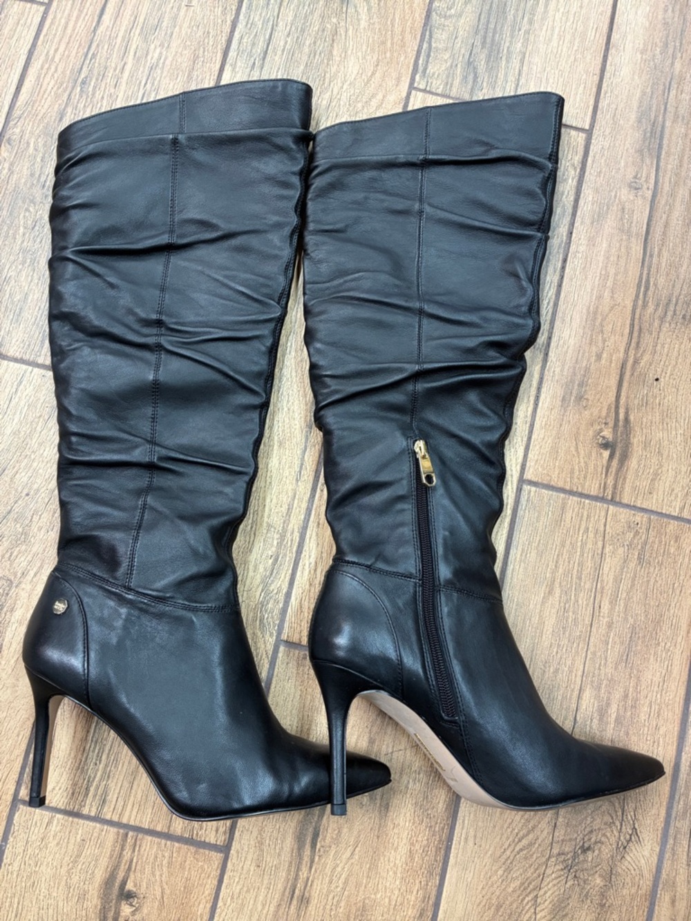Louise et Cie Black Ruched Pointed-Toe Knee Boots